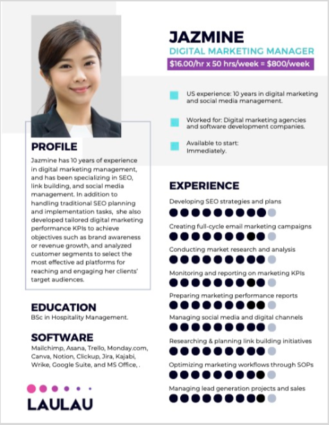 Jazmine, Digital Marketing Manager with 10 years of experience