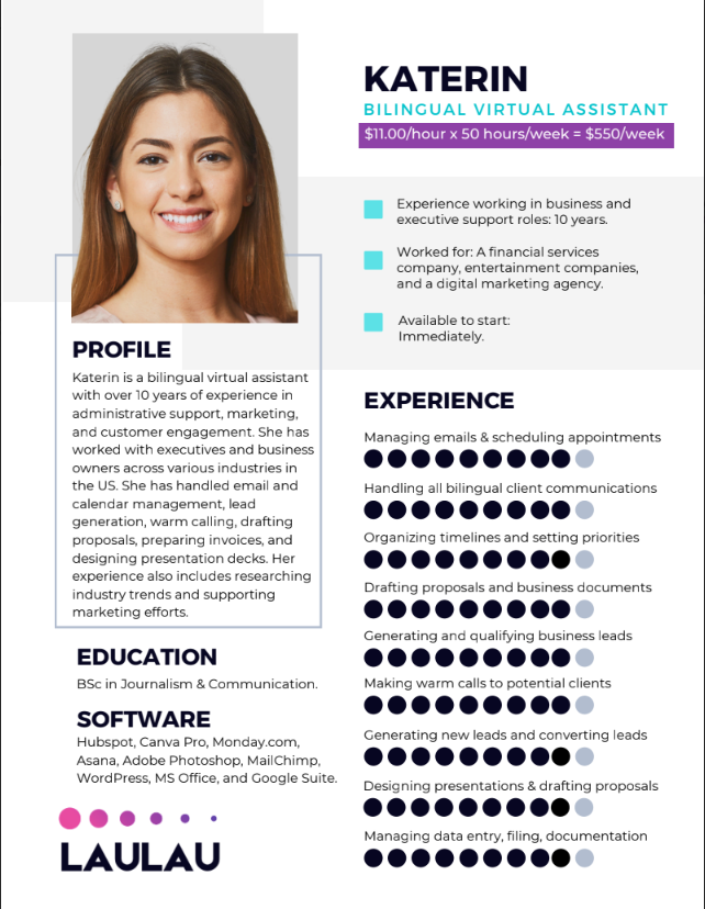 Katerin, Bilingual Virtual Assistant with 10 years of experience