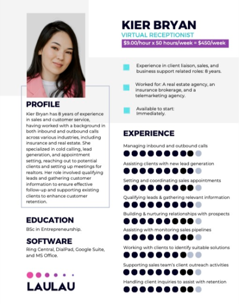 Kier Bryan, Virtual Receptionist with 8 years of experience