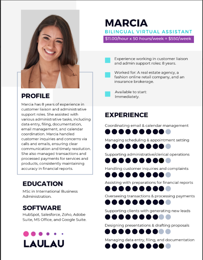 Marcia, Bilingual Virtual Assistant with 8 years of experience