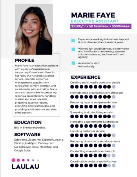 Marie Faye, Executive Assistant with 4 years of experience