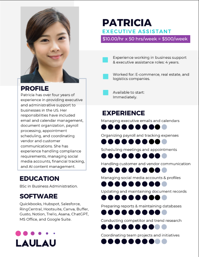 Patricia, Executive Assistant with 4 years of experience